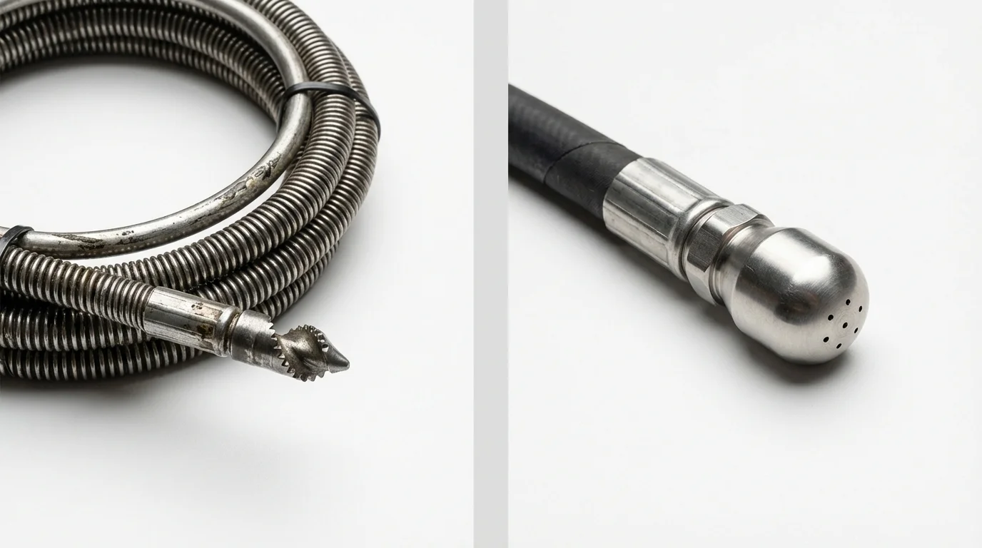 Drain snake cable and hydro jetting nozzle used for drain cleaning in Kingsland, GA