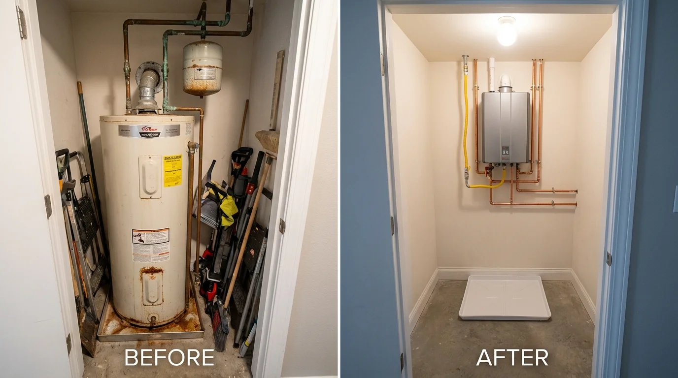 Tank water heater versus wall-mounted tankless unit comparison for Kingsland, GA homeowners