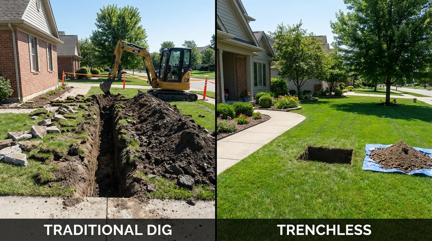 Trenchless sewer repair with minimal yard damage versus traditional excavation in Kingsland, GA